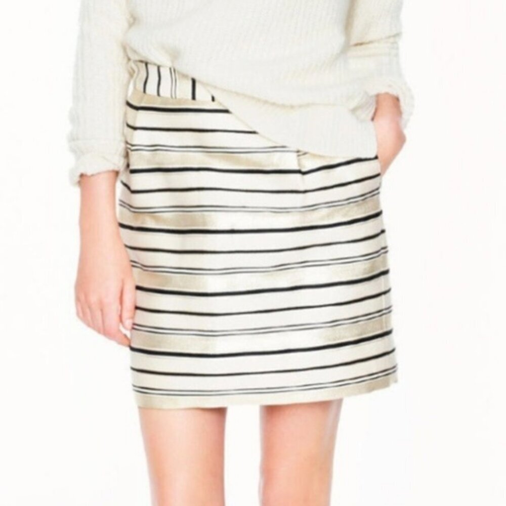 J Crew Metallic Gold Striped mini Skirt women's size 0 (H16)
